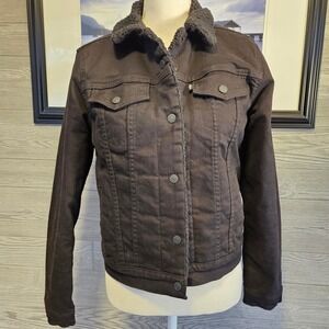 Levis Original Type III Sherpa Trucker Jacket Womens M Black Lined Denim Coat
